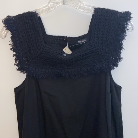 NWT Madewell Sundream Black Fringe Cotton Blend Dress in size 10 w/ pockets - Picture 4 of 7